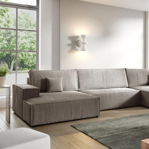 Wohnlandschaft Schlafsofa CORUNIA Stoff Poso Hellbraun