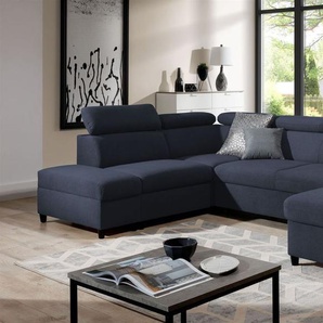 Wohnlandschaft Schlafsofa Sofa ANTON in Stoff Esito Dunkelblau Ottomane Rechts