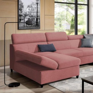 Wohnlandschaft Schlafsofa Sofa ANTON in Stoff Esito Rosa Ottomane Links