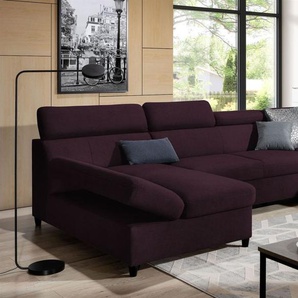 Wohnlandschaft Schlafsofa Sofa ANTON in Stoff Esito Violett Ottomane Links