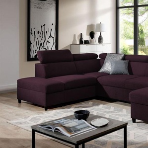 Wohnlandschaft Schlafsofa Sofa ANTON in Stoff Esito Violett Ottomane Rechts