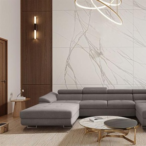 Wohnlandschaft Schlafsofa Sofa CARMELO in Stoff Nova Grau Ottomane Links