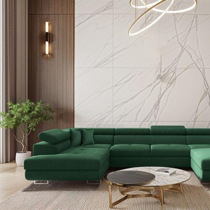 Wohnlandschaft Schlafsofa Sofa CARMELO in Stoff Nova Grün Ottomane Rechts