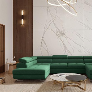 Wohnlandschaft Schlafsofa Sofa CARMELO in Stoff Nova Grün