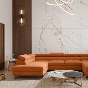 Wohnlandschaft Schlafsofa Sofa CARMELO in Stoff Nova Orange