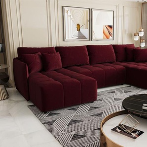 Wohnlandschaft Schlafsofa Sofa TREVISO Stoff Monolith Bordeauxrot