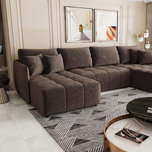 Wohnlandschaft Schlafsofa Sofa TREVISO Stoff Monolith Braun