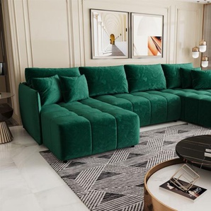 Wohnlandschaft Schlafsofa Sofa TREVISO Stoff Monolith Grün