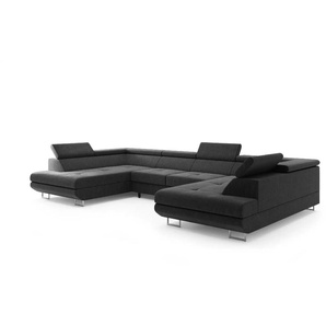 Wohnlandschaft mit Schlaffunktion Memphis - schwarz - Materialmix - 342 cm - 55 cm | Möbel Kraft