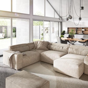 Wohnlandschaft Sirpio 300x210 cm Cord Beige Recamiere variabel mit Hocker, Wohnlandschaften