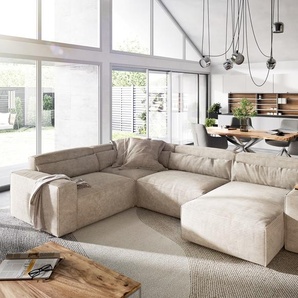 Wohnlandschaft Sirpio 300x210 cm Cord Beige Recamiere variabel, Wohnlandschaften