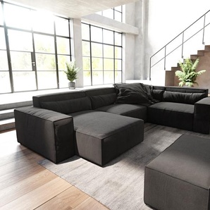Wohnlandschaft Sirpio 300x210 cm Mikrofaser Schwarz Recamiere variabel mit Hocker, Wohnlandschaften