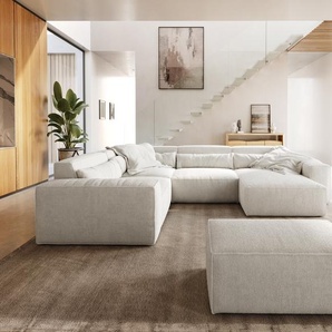 Wohnlandschaft Sirpio 300x210 cm Bouclé Creme-Weiß Recamiere variabel mit Hocker, Wohnlandschaften