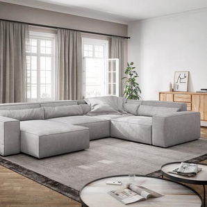 Wohnlandschaft Sirpio XL 360x260 cm Cord Silbergrau Recamiere variabel, Wohnlandschaften