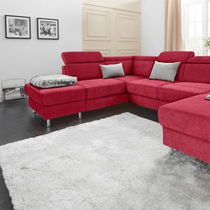 Wohnlandschaft SIT&MORE Avignon U-Form Sofas Gr. B/H/T: 331 cm x 97 cm x 228 cm, Flachgewebe, Recamiere rechts, mit Kopfteilverstellung-mit Bettfunktion, rot Wohnlandschaften