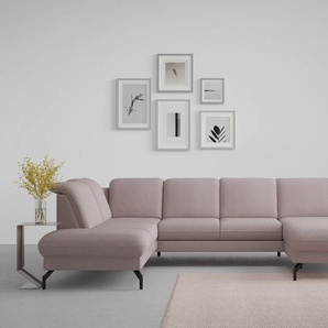 Wohnlandschaft SIT&MORE Fashion Sofas Gr. B/H/T: 338 cm x 84 cm x 207 cm, Chenille, Ottomane links, mit Kopfteilverstellung, rosa (rose) Wohnlandschaften