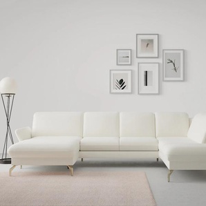 Wohnlandschaft SIT&MORE Fashion Sofas Gr. B/H/T: 338 cm x 84 cm x 207 cm, Soft clean, Ottomane rechts, mit Kopfteilverstellung, beige (creme) Wohnlandschaften