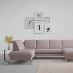 Wohnlandschaft SIT&MORE Fashion U-Form Sofas Gr. B/H/T: 338 cm x 84 cm x 207 cm, Chenille, Ottomane links, mit Kopfteilverstellung, rosa (rose) Wohnlandschaften