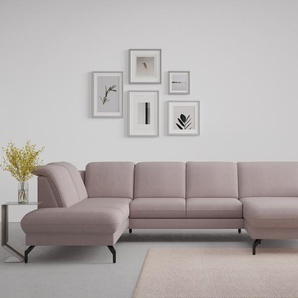 Wohnlandschaft SIT&MORE Fashion U-Form Sofas Gr. B/H/T: 338 cm x 84 cm x 207 cm, Chenille, Ottomane links, ohne Kopfteilverstellung-ohne Vorziehsitz, rosa (rose) Wohnlandschaften