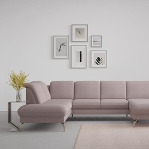 Wohnlandschaft SIT&MORE Fashion U-Form Sofas Gr. B/H/T: 338 cm x 84 cm x 207 cm, Chenille, Ottomane links, ohne Kopfteilverstellung-ohne Vorziehsitz, rosa (rose) Wohnlandschaften