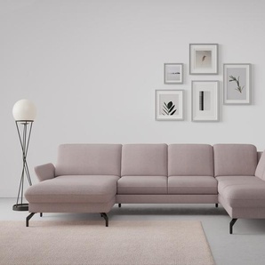 Wohnlandschaft SIT&MORE Fashion U-Form Sofas Gr. B/H/T: 338 cm x 84 cm x 207 cm, Chenille, Ottomane rechts, mit Kopfteilverstellung, rosa (rose) Wohnlandschaften