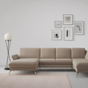 Wohnlandschaft SIT&MORE Fashion U-Form Sofas Gr. B/H/T: 338 cm x 84 cm x 207 cm, Soft clean, Ottomane rechts, mit Kopfteilverstellung, grau (taupe) Wohnlandschaften