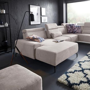 Wohnlandschaft SIT&MORE Gizeh U-Form Sofas Gr. B/T: 340 cm x 230 cm, Lu x us-Microfaser ALTARA NUBUCK, mega-Recamiere links, mit schwarzem Nickelfuß, beige (elfenbein) Wohnlandschaften 15 cm Fußhöhe, inklusive Sitztiefenverstellung und Kopfteilverstellung