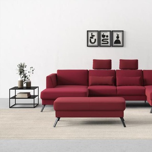 Wohnlandschaft SIT&MORE Lindholm U-Form Sofas Gr. B/H/T: 342 cm x 88 cm x 188 cm, Samtoptik, Ottomane rechts, mit Sitztiefenverstellung, rot Wohnlandschaften