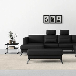 Wohnlandschaft SIT&MORE Lindholm U-Form Sofas Gr. B/H/T: 342 cm x 88 cm x 188 cm, Soft clean, Ottomane rechts, mit Sitztiefenverstellung, schwarz Wohnlandschaften
