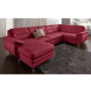 Wohnlandschaft SIT&MORE Mailand Sofas Gr. B/H/T: 312 cm x 85 cm x 179 cm, Luxus-Microfaser ALTARA NUBUCK, Recamiere links, ohne Bettfunktion, rot (bordeaux) Wohnlandschaften wahlweise mit Bettfunktion, frei im Raum stellbar