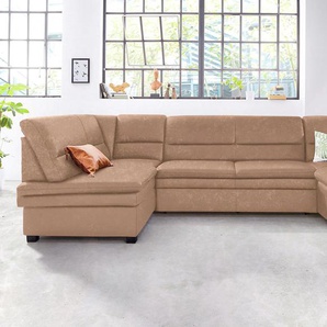 Wohnlandschaft SIT & MORE Pisa U-Form, braun, B:319cm H:89cm T:168cm, Flachgewebe (100% Polyester), Luxus-Microfaser1 (100% Polyester), Luxus Microfaser2 (90% Polyester, 10% Polyamid), Sofas, mit Federkern, wahlweise mit Bettfunktion, Topseller