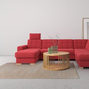 Wohnlandschaft SIT&MORE Quincy U-Form Sofas Gr. B/H/T: 312 cm x 82 cm x 213 cm, Lu x us-Microfaser, Ottomane rechts, mit Bettfunktion-mit Bettkasten, rot Wohnlandschaften
