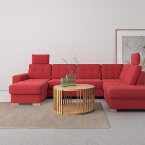 Wohnlandschaft SIT&MORE Quincy U-Form Sofas Gr. B/H/T: 312 cm x 82 cm x 213 cm, Lu x us-Microfaser, Ottomane rechts, ohne Bettfunktion, rot Wohnlandschaften