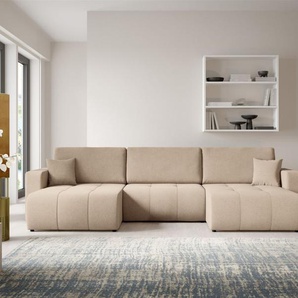 Wohnlandschaft Sofa mit Schlaffunktion AUGUSTO in Stoff Wind Beige