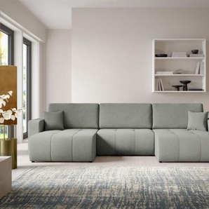 Wohnlandschaft Sofa mit Schlaffunktion AUGUSTO in Stoff Wind Grau