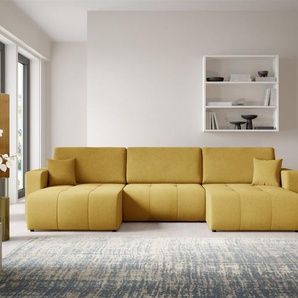 Wohnlandschaft Sofa mit Schlaffunktion AUGUSTO in Stoff Wind Honiggelb