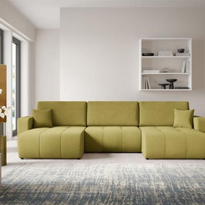 Wohnlandschaft Sofa mit Schlaffunktion AUGUSTO in Stoff Wind Moosgrün