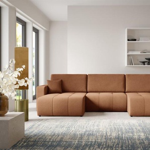 Wohnlandschaft Sofa mit Schlaffunktion AUGUSTO in Stoff Wind Rostbraun