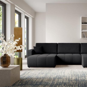 Wohnlandschaft Sofa mit Schlaffunktion AUGUSTO in Stoff Wind Schwarz
