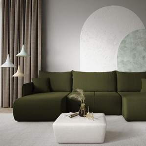 Wohnlandschaft Sofa mit Schlaffunktion CALGARY Stoff Curio Grün