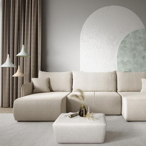 Wohnlandschaft Sofa mit Schlaffunktion CALGARY Stoff Curio Hellgrau