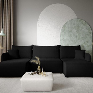 Wohnlandschaft Sofa mit Schlaffunktion CALGARY Stoff Curio Schwarz