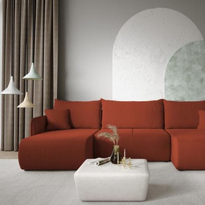 Wohnlandschaft Sofa mit Schlaffunktion CALGARY Stoff Curio Ziegelrot