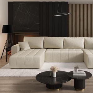 Wohnlandschaft Sofa mit Schlaffunktion CAMILA Stoff Monolith Creme
