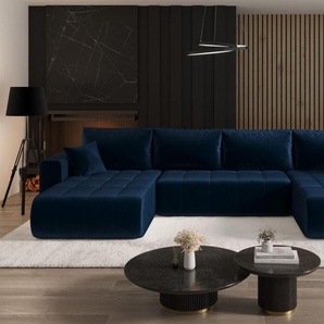 Wohnlandschaft Sofa mit Schlaffunktion CAMILA Stoff Monolith Dunkelblau
