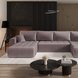 Wohnlandschaft Sofa mit Schlaffunktion CAMILA Stoff Monolith Flieder