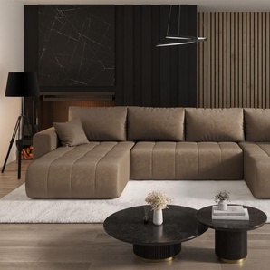 Wohnlandschaft Sofa mit Schlaffunktion CAMILA Stoff Monolith Hellbraun