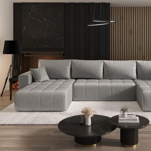Wohnlandschaft Sofa mit Schlaffunktion CAMILA Stoff Monolith Hellgrau