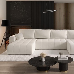 Wohnlandschaft Sofa mit Schlaffunktion CAMILA Stoff Wind Altweiß