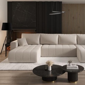 Wohnlandschaft Sofa mit Schlaffunktion CAMILA Stoff Wind Beige